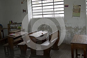 Empty classroom in a rural school near Saraguro, Ecuador photo