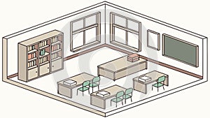 Empty Classroom or Study Room Interior, vector design Generative AI