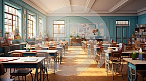 An empty classroom. Suspension of classes during quarantine. Generation AI