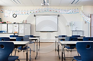 Empty classroom with whiteboard