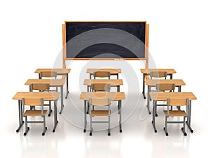 Empty classroom with wooden desks