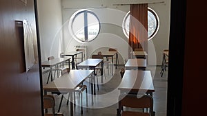 Empty classrooms for covid-19 photo