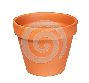 Empty clay flower pot isolated on white