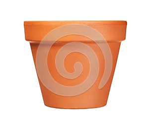 Empty clay flower pot isolated on white