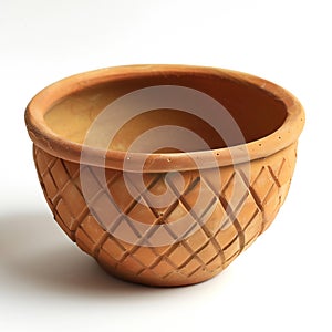 Empty clay pot isolated on white background, Front view