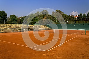 Empty clay tennis court