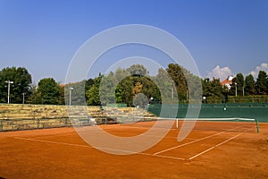 Empty clay tennis court