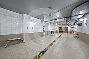 Empty clean car wash room with drainage device, photo