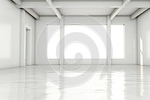 Empty clean white showcase room or studio