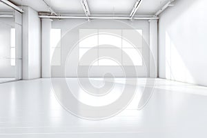Empty clean white showcase room or studio