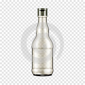 Empty clear bottle with screw flip top cap on transparent background vector mockup. Ketchup, sauce, oil, vinegar mock-up