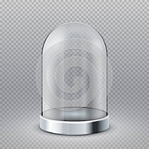 Empty clear glass cylinder showcase dome isolated on transparent background vector illustration