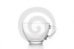 Empty Clear Glass Tea Cup, Isolated on White Background