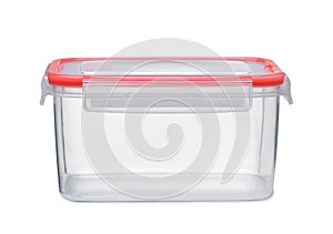 Empty clear reusable plastic storage container