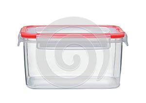 Empty clear reusable plastic storage container photo