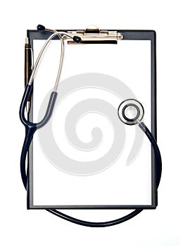 Empty clipboard with stethoscope