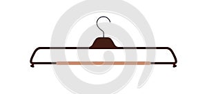 Empty clothes hanger. Apparel accessory with for hanging, storing top and bottom garments. Storage rack. Flat vector