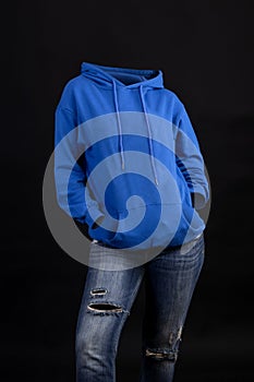 Empty clothes invisible sexy Woman wearing blue hoodie and tight jeans posing