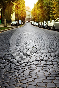 Empty cobblestone road