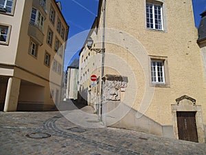 A empty cobblestone sidestreet in the inner city of Luxembourg.