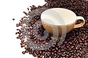 Empty coffee cup and coffee bean in isolate background idea conc