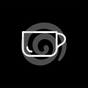 Empty Coffee Cup Line Icon On Black Background. Black Flat Style Vector Illustration