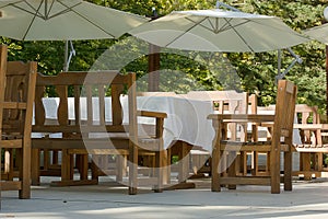 Empty coffee terrace with tables and chairs an outdoor