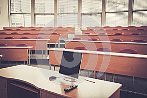 An empty college lecture hall in university. photo