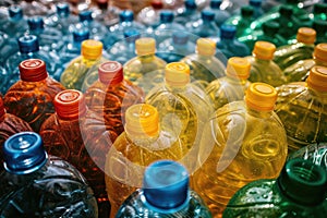 Empty colored carbonated drink bottles. Plastic waste