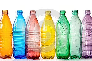 Empty colored carbonated drink bottles. Plastic waste