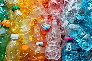 Empty colored carbonated drink bottles. Plastic waste