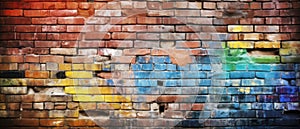 Empty colorful old brick wall background texture for design With Copy Space