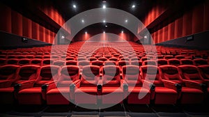 Empty comfortable red seats in cinema. movie. Generative Ai