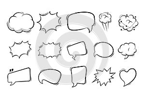 Empty comic speech bubbles background in pop art style. Comic speech bubble stickers with cloud, starburst, text box space,