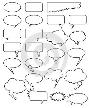 Bublina reč bubliny myšlienka návrh maľby sada hovoriť oblak správa vektor komik dizajn dialóg prázdny prázdny biely mraky hovorenie rozprávanie 