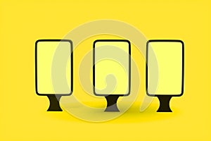 The empty commercial billboard with yellow background, 3d rendering