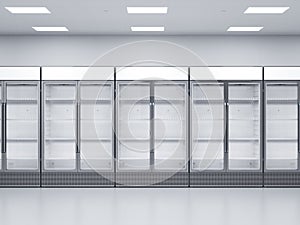 Empty commercial fridges in store