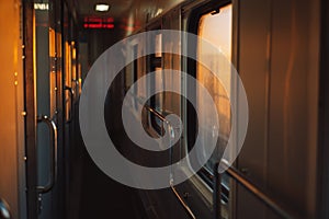 Empty compartment corridor of train carriage