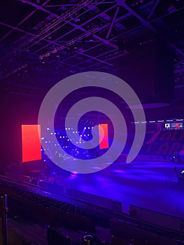 empty concert hall stage with lighting fixtures