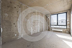 Empty concrete commercial space without finishing with partitions