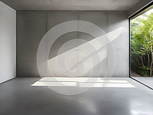 empty concrete interior, modern house with sunlight