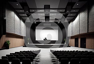 Empty conference hall interior with stage for presen.illustration. AI generative