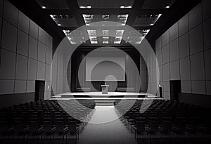 Empty conference hall interior with stage for presen.illustration. AI generative