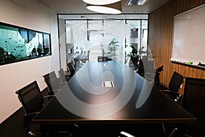 Empty conference room with board room table