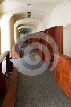 Empty confessionals, a place of repentance and conversion. Inter