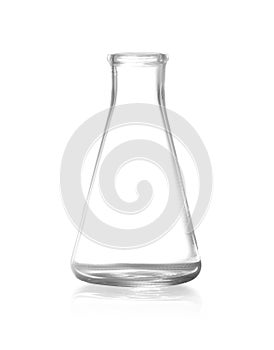 Empty conical flask on white. Chemistry glassware