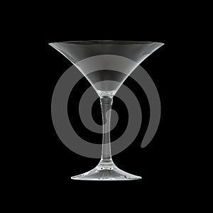 Empty Conical Martini Cocktail Glass Isolated on Black Background.
