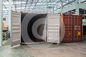 The empty container inside warehouse on shipment area