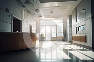 Empty contemporary hospital reception room. Ai generative