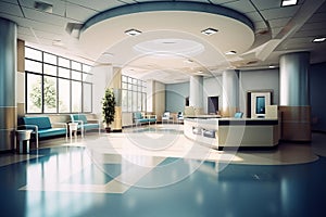 Empty contemporary hospital reception room. Ai generative